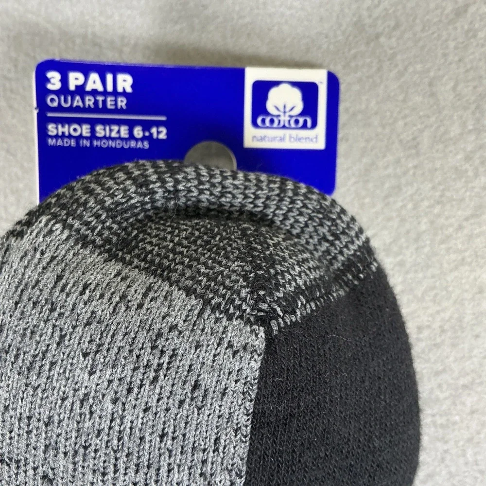 Gildan Ultra Cotton Mens Quarter Socks 3 Pair Black‎ Gray Cushioned 6-12